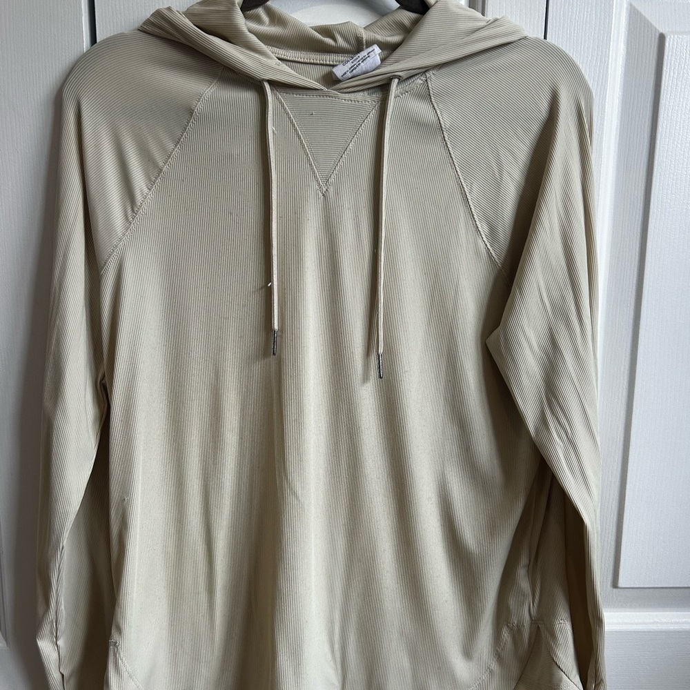 Sage Collective Tan Ribbed Lightweight Hoodie with Thumbholes
